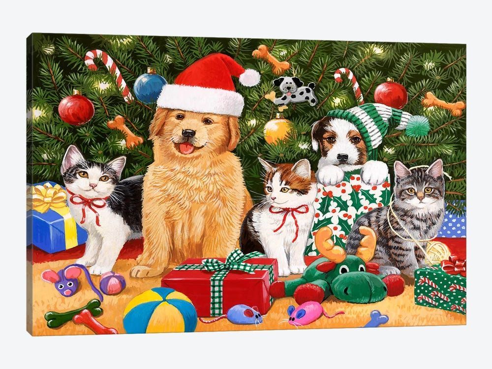 Puppies and Kittens Christmas Canvas Poster 8″x12″ 12×18″ 18″x26″ 24″x36″ 30″x45″