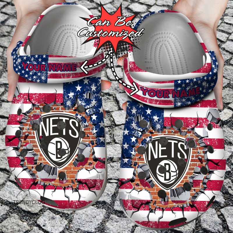 Basketball Personalized BNets American Flag Breaking Wall Clog Shoes