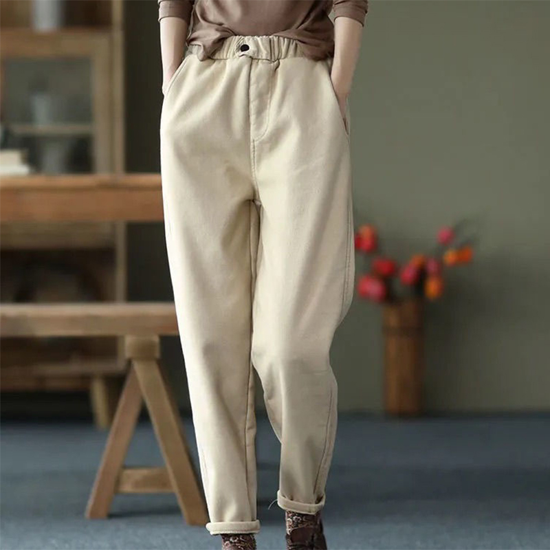 Autumn Winter Pure Cotton Casual Fashion Elastic Waist Harem Pants Women Vintage All-match Trousers Ladies Plus Velvet Bloomers alx