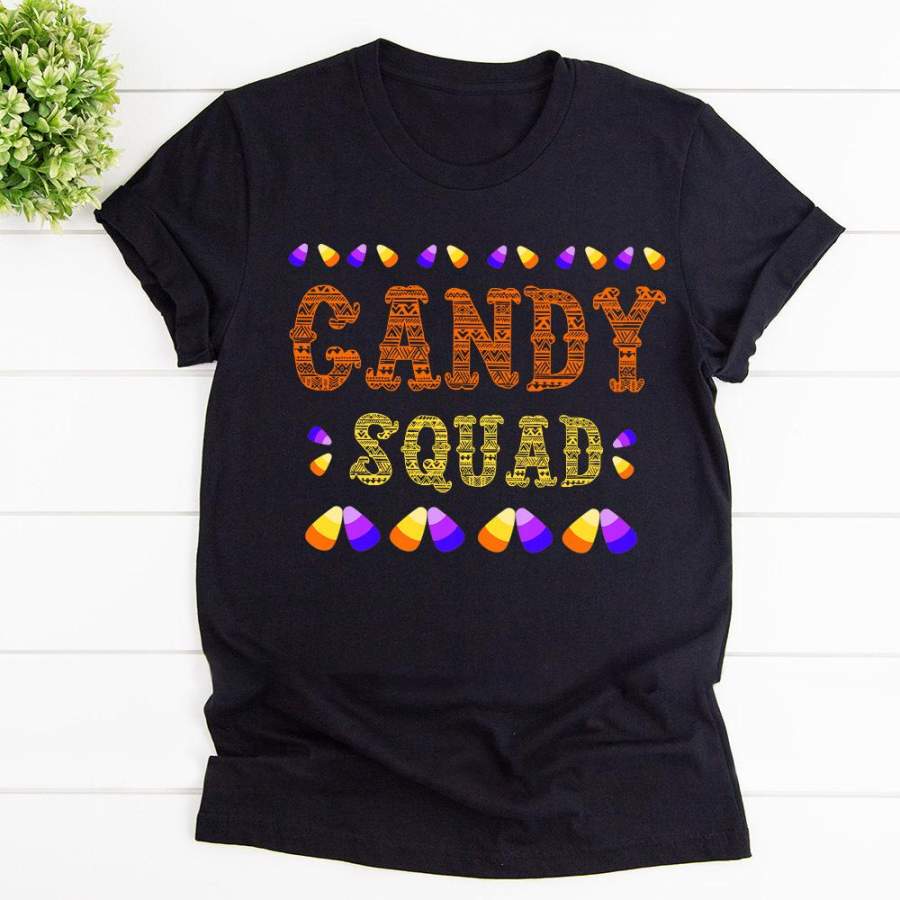 Candy corn halloween costume funny candy squad black cotton t shirt for men and women S-6XL