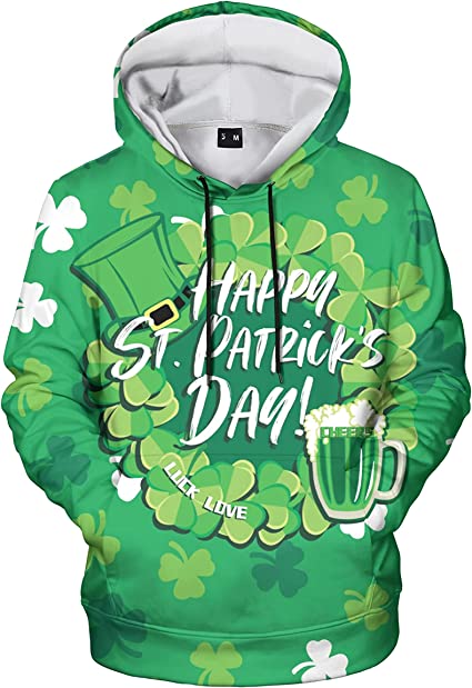 Luck Love Happy St Patrick’S Day Hoodie 3D Printed Graphics Hoodies Cool Realistic With Designs Pullover Sweatshirts For Men Women