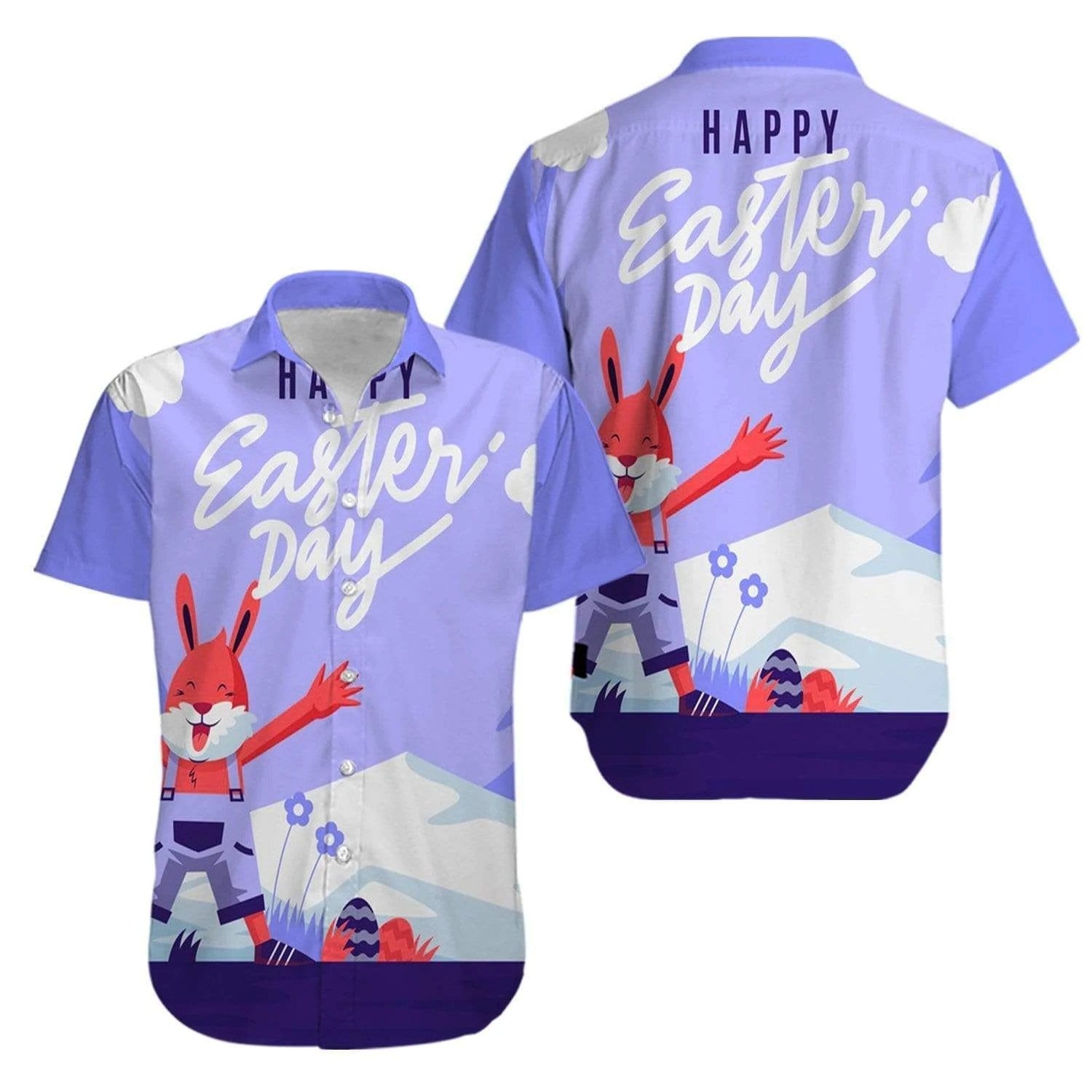 Beach Shirt High Quality Happy Easter Day Funny Bunny Hawaiian Aloha Shirts, Unisex Print Aloha Short Sleeve Casual Shirt