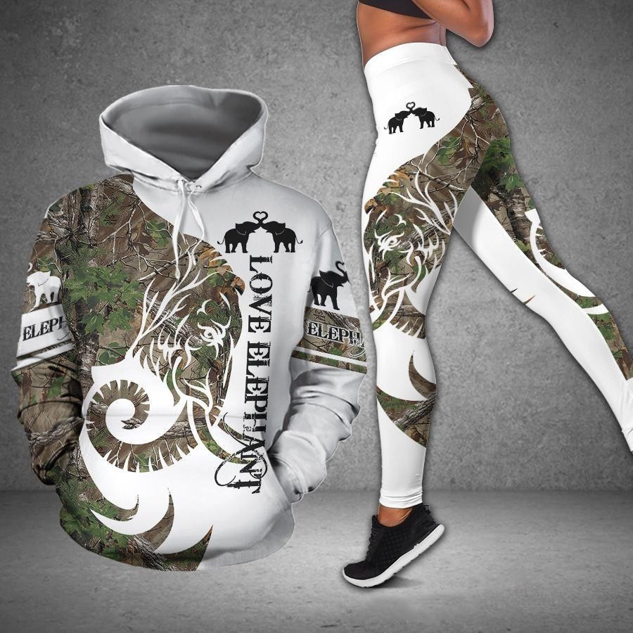 Love Elephant Camouflage 3D Hoodie Legging Set Combo