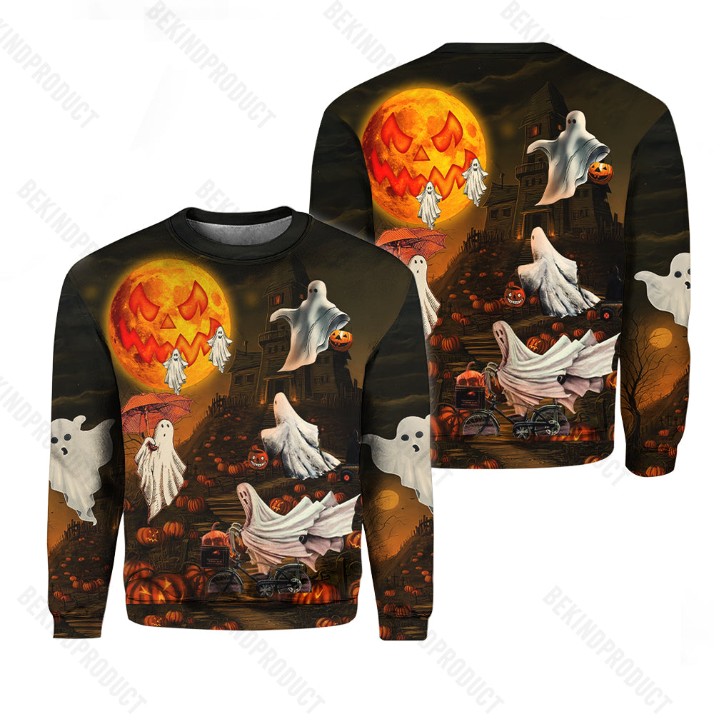 Halloween Ghost Cute With Pumpkin Moon Crewneck Sweatshirt All Over Print Sweatshirt For Women Sweatshirt For Men Swn1172