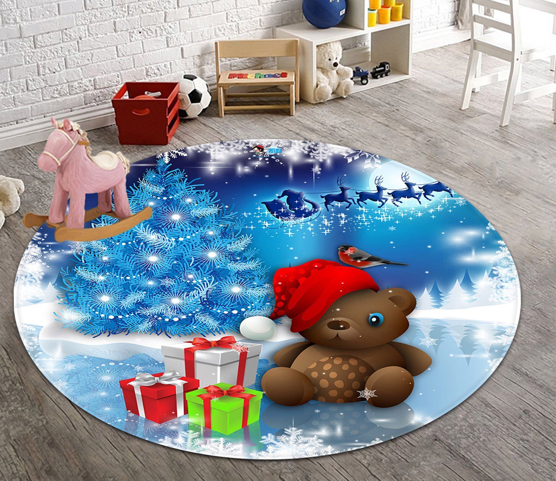 3d Bear Doll Gift Box 105 Round Rug Home Decor