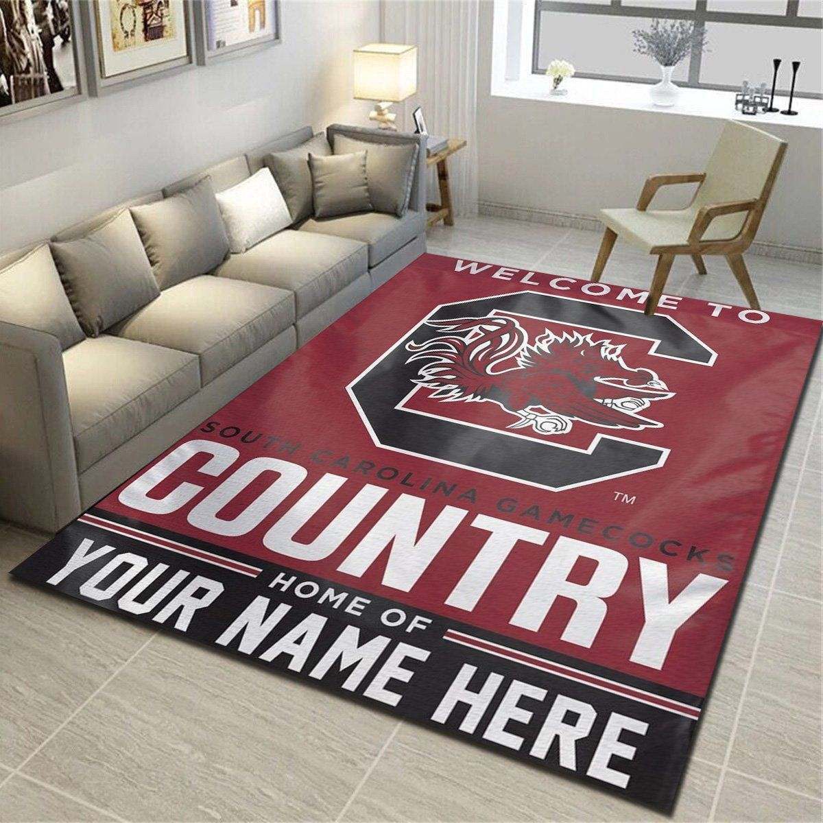 South Carolina Gamecocks Personalized Area Rug, Team Living Room Bedroom Carpet, Customized Man Cave Floor Mat