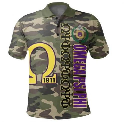 Omega Psi Phi 1911 Omega Symbol Bulldog Camouflage Polo Shirt