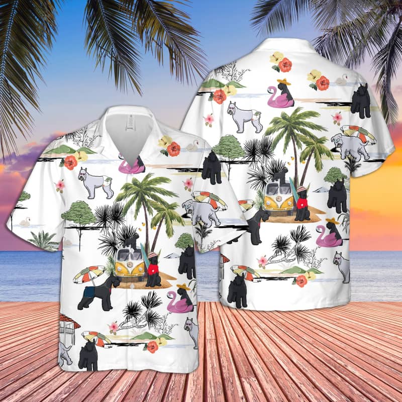 Unisex Giant Schnauzer Beach Hawaii Print Aloha Short Sleeve Casual Shirt Ha76456