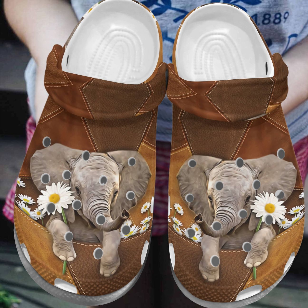 Elephant Personalize Clog, Custom Name, Text, Fashion Style For Women, Men, Kid, Print 3D Whitesole Lovely Elephant And Daisy