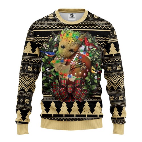 New Orleans Saints Groot Hug Christmas Gift For Fan Ugly Wool Sweater Christmas