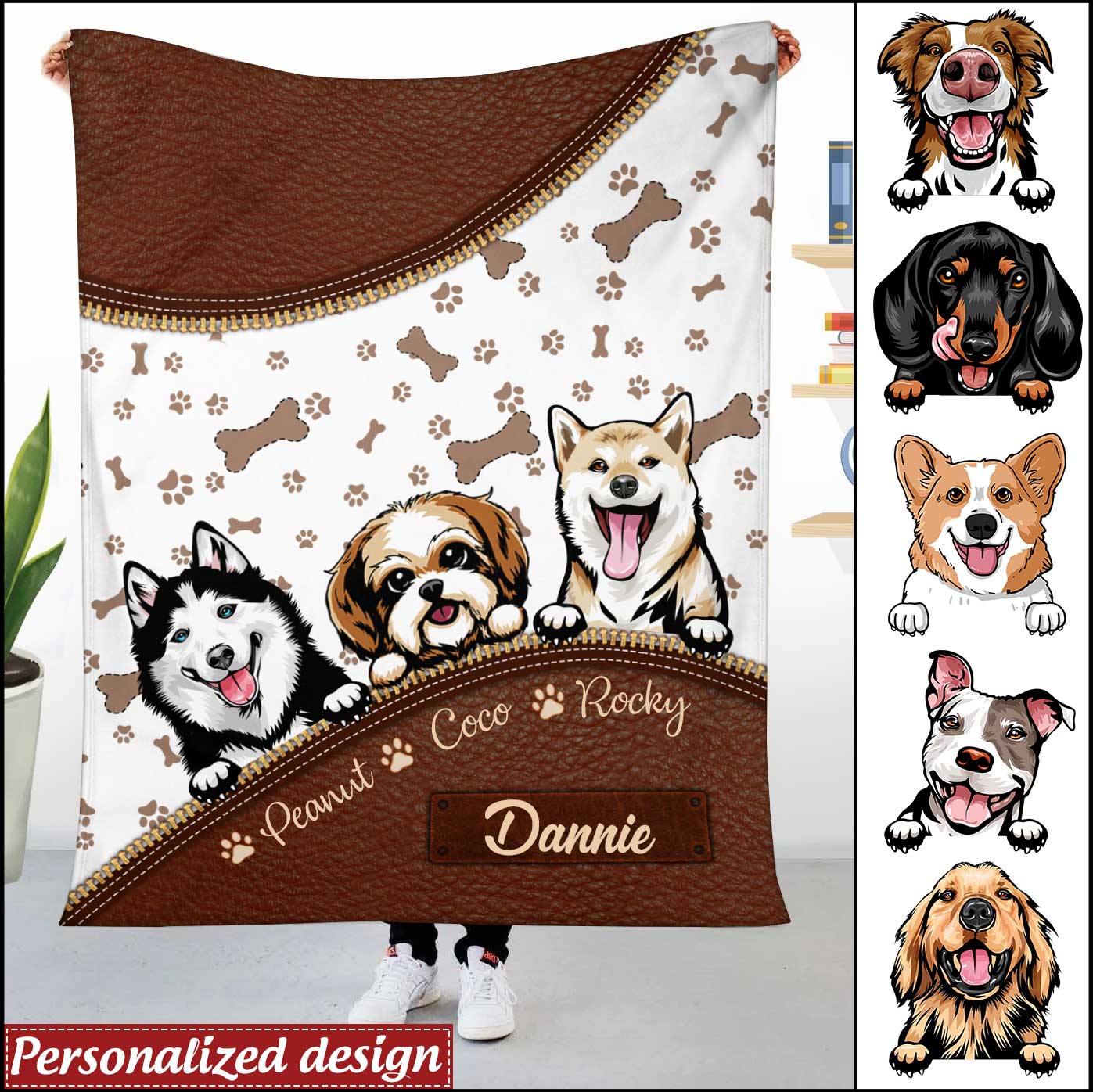 Personalized Dog Mom Puppy Pet Dogs Lover Zipper Texture Leather Personalized Blanket Hld07Dec21Ny1 Xt