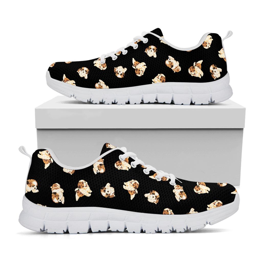 Shih Tzu Puppy Pattern Print White Sneakers