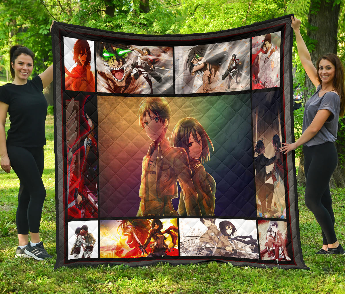 Eren And Mikasa Attack On Titan Premium Quilt Blanket Anime Home Decor Custom For Fans Na033104