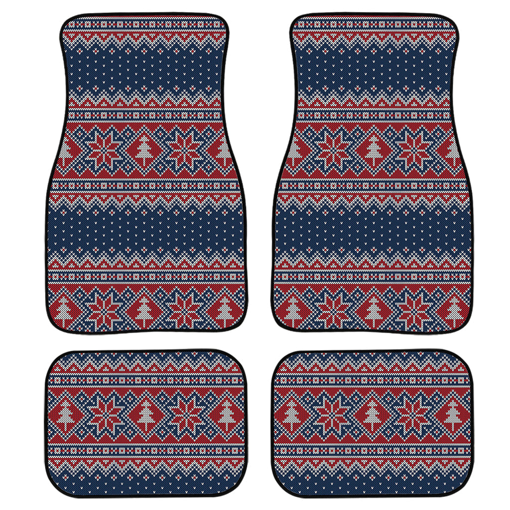 Winter Holiday Knitted Pattern Print Front And Back Car Floor Mats, Front Car Mat