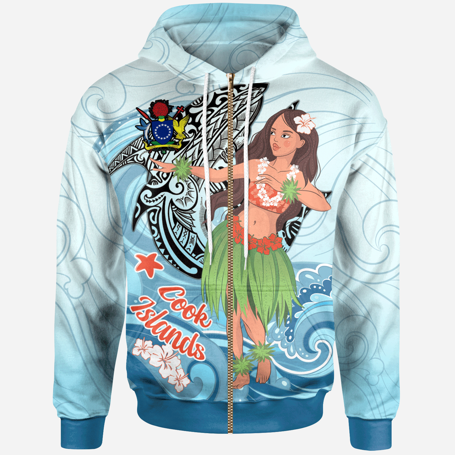 Cook Islands Zip Hoodie – Polynesian Girls With Shark