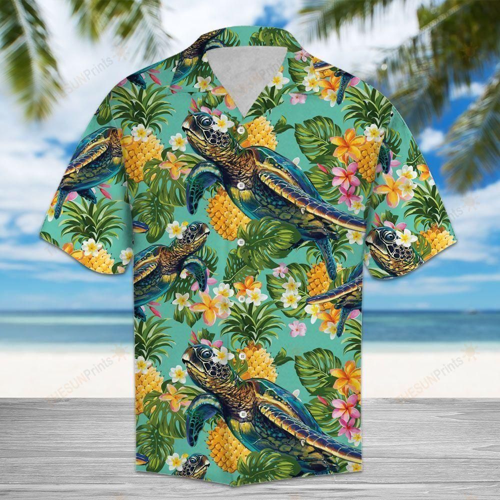 Tropical Pineapple Turtle Aloha Hawaiian Shirt Colorful Short Sleeve Summer Beach Casual Shirt For Men And Women