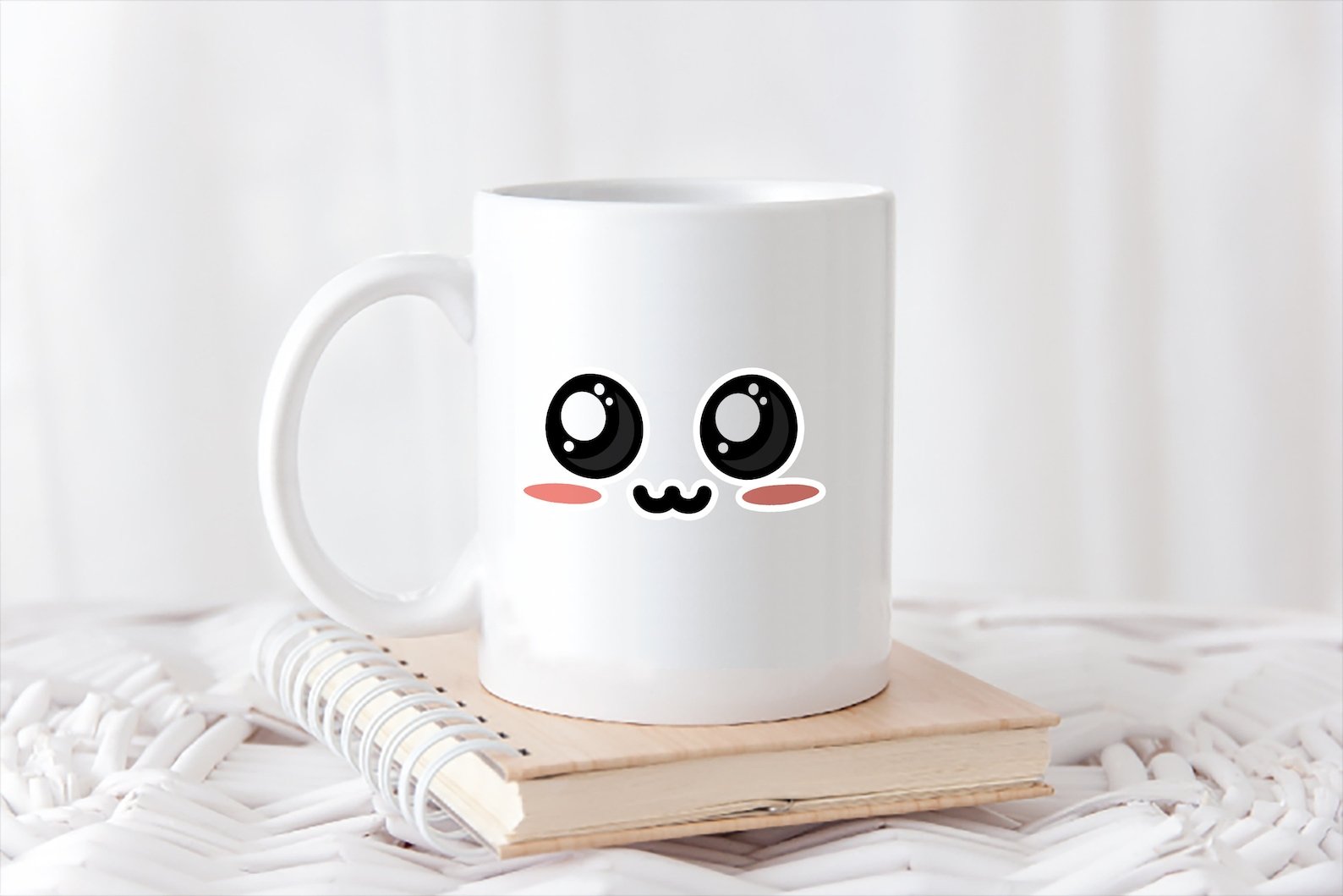 Cute Kawaii Eye Smile Ceramic Eye Lover Gift Adorable Pastel Kittens Anime Mug White Ceramic 11-15Oz Coffee Tea Cup