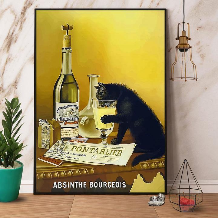 Black Cat Drinks Absinthe Bourgeois Gift For Family Home Decor Matte Canvas Canvas Prints