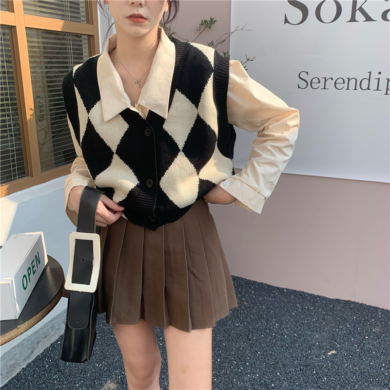 Sweater Vests Women Classic V-neck Sweet Simple Argyle Sleeveless Knitting Sweaters Ulzzang Leisure Females All-match Streetwear alx