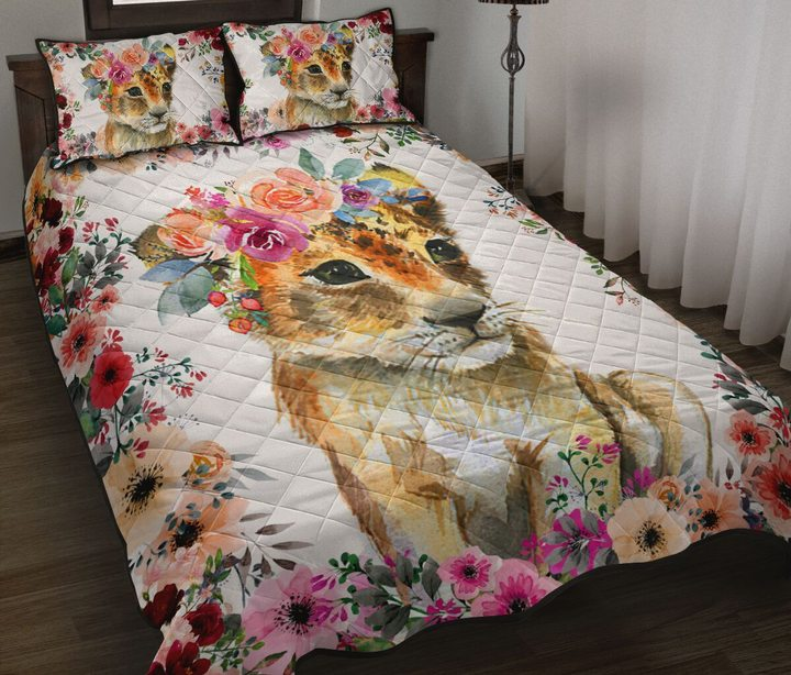 Baby Lion Flower Decor 3D Print Bedding Set