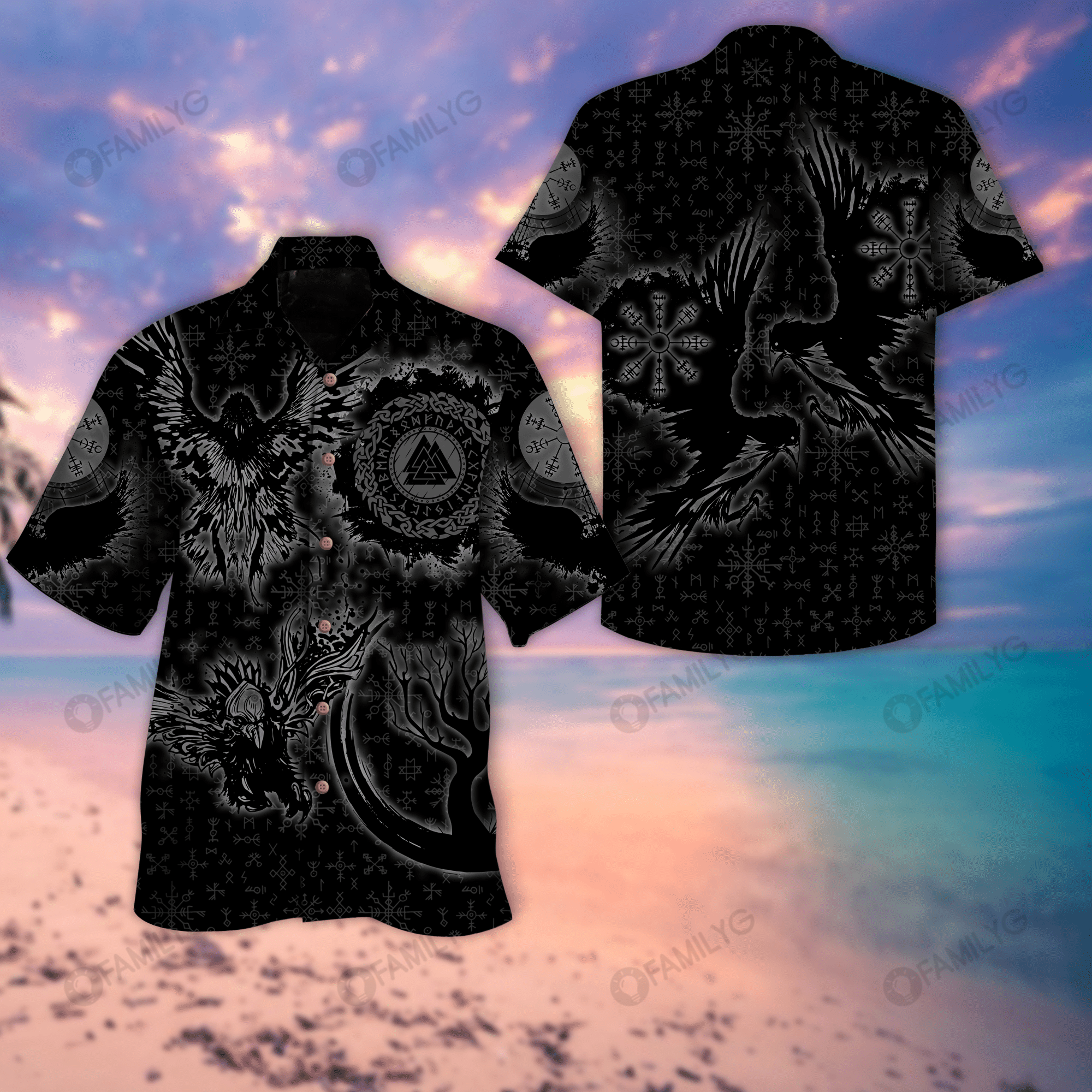 Viking Shirts – Viking Valknut Huginn And Muninn Hawaiian Shirt Yggdrasil, Vegvisir Helm Of Awe – Re Summer Hawaiian For Men, Women, Couple