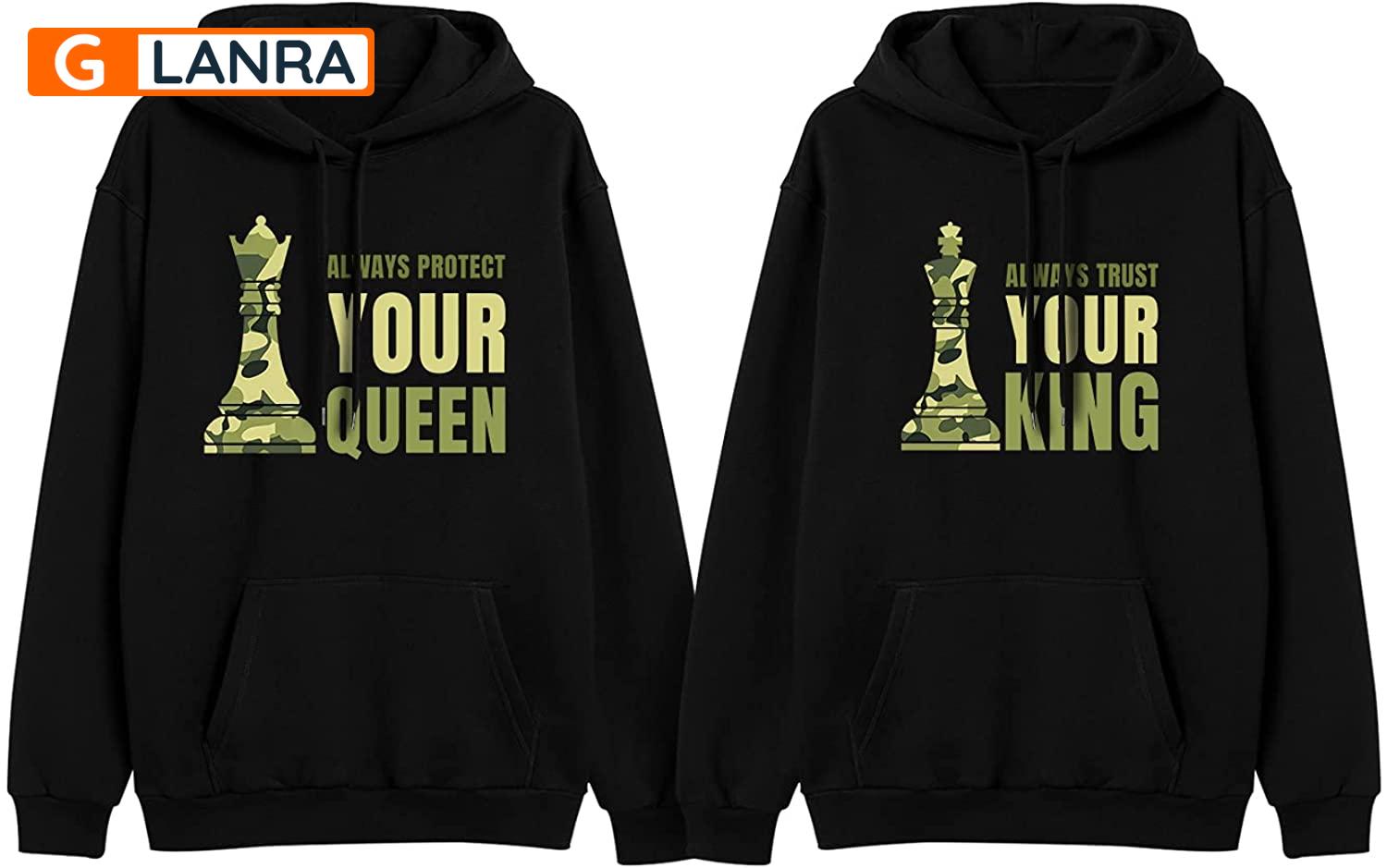 Always Protect Your Queen Always Trust Your King Hoodie, Camouflage Chess Couple Hoodie, Couple Hoodie, Husband Wife Unisex Sweater, Sweatshirt