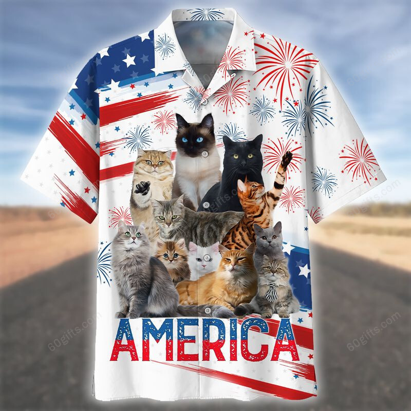 3D Hawaiian Shirt, Hoodie, Zip Hoodie, Hoodie Dress, Sweatshirt Cute Cats Independence Day Usa All Over Print