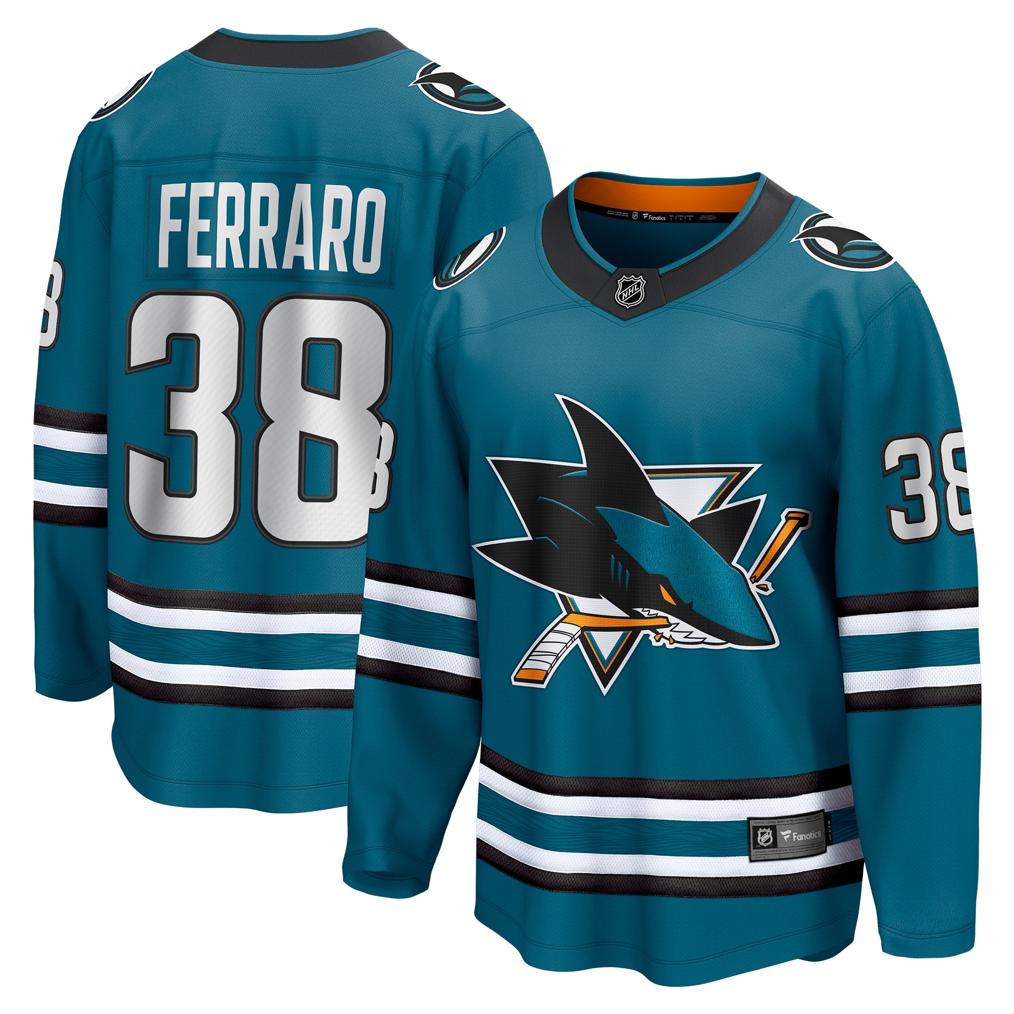 Mario Ferraro San Jose Sharks Branded Home Breakaway Player Jersey – Teal