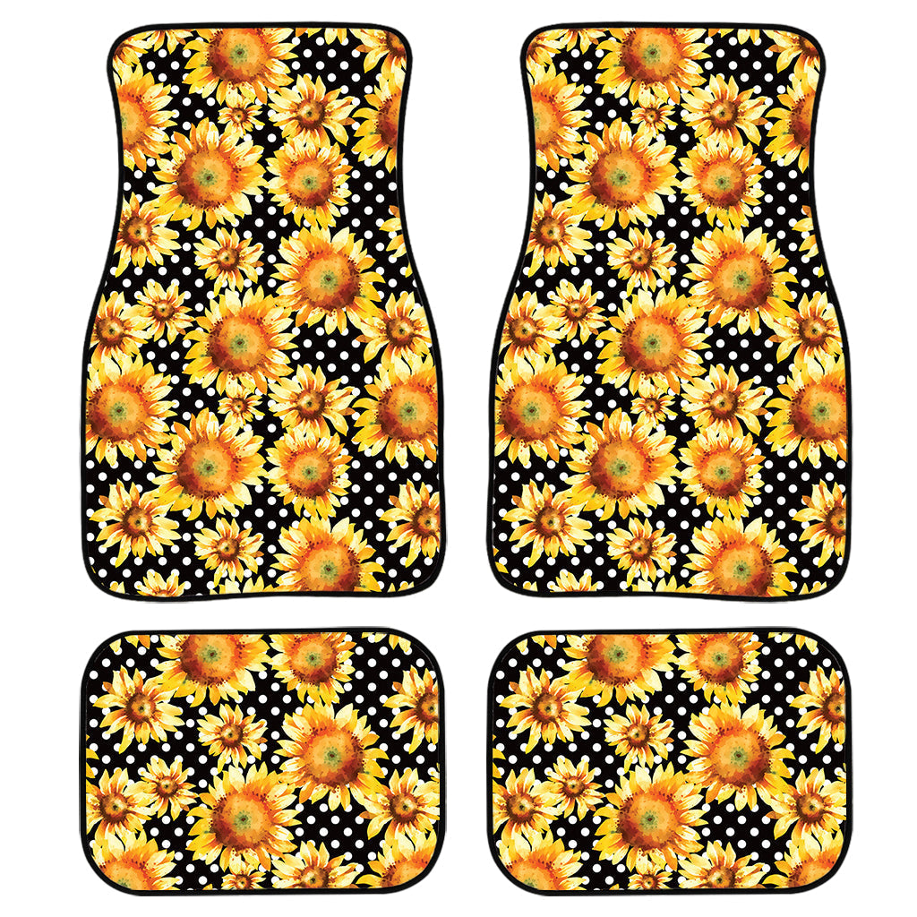 Watercolor Polka Dot Sunflower Print Front And Back Car Floor Mats, Front Car Mat