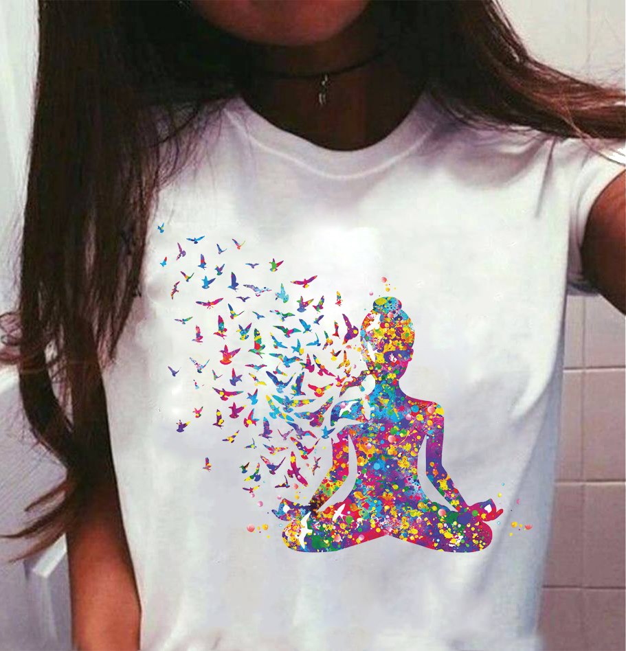 Yoga Girl Do Meditation Peace Of Mind Colorful Birds Gift For Yogis Standard/Premium T-Shirt