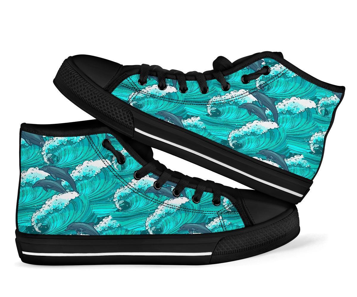 Dolphin Wave Pattern Print Men Women’S High Top Shoes