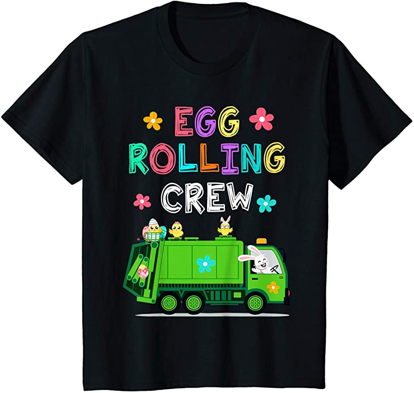 Kids Happy Easter Bunny Garbage Truck Easter Egg Rolling Crew T-Shirt