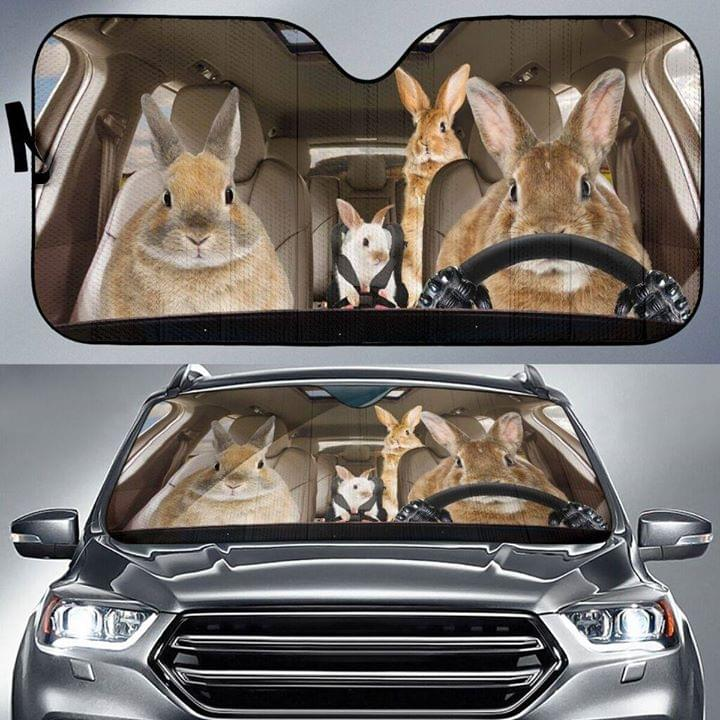 Rabbit Family Driving 3D Print Windshield Auto Car Sun Shade