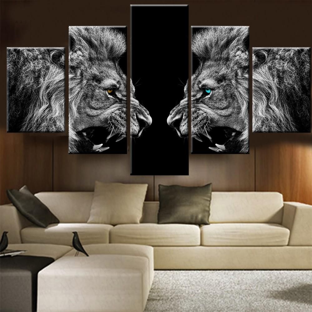 Animal Lion Animal 5 Panel Canvas Art Wall Decor