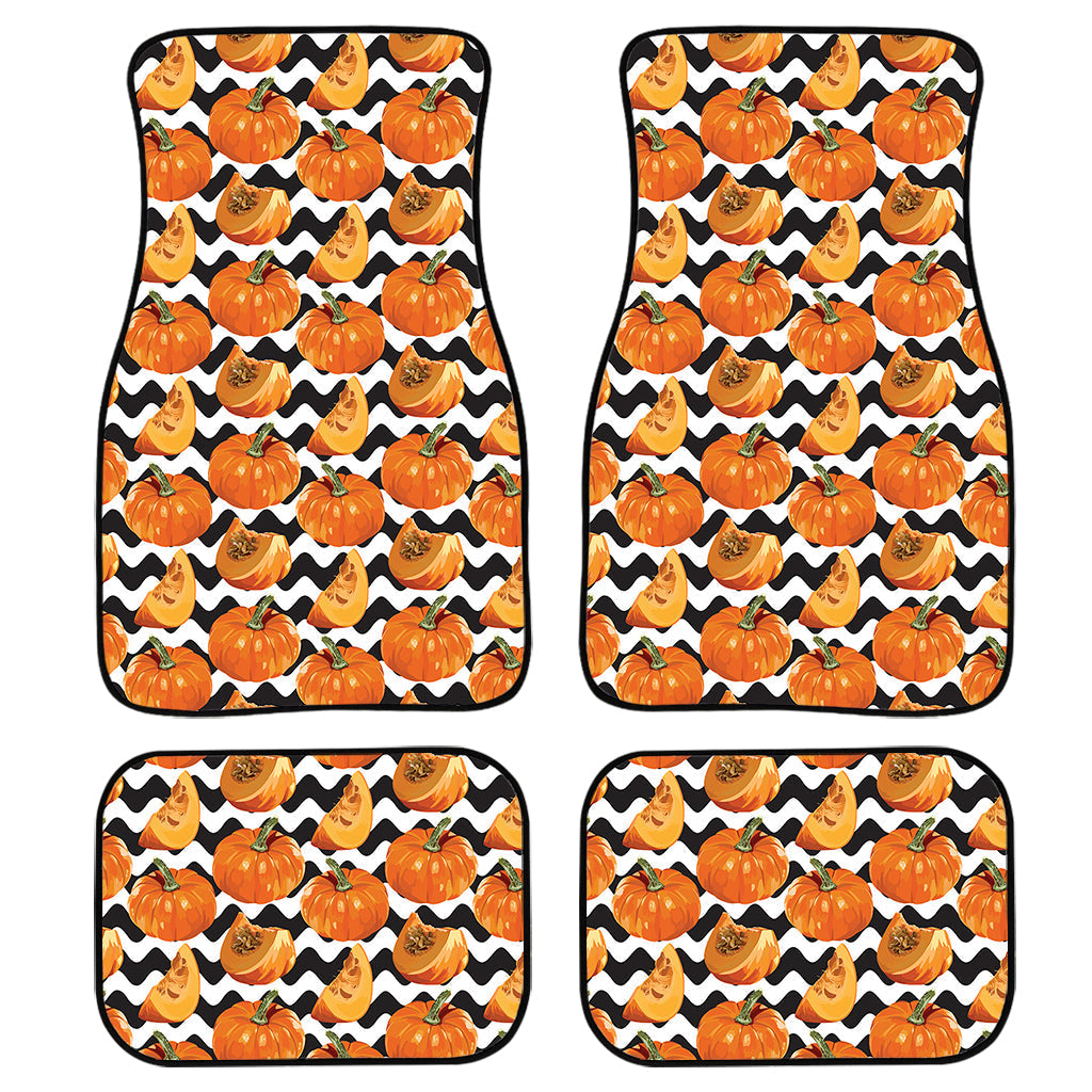 Wave Pumpkin Pattern Print Front And Back Car Floor Mats, Front Car Mat