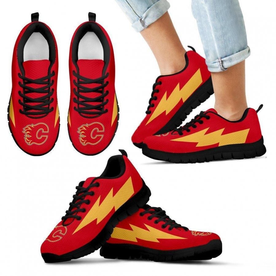 Cool Style Calgary Flames Sneakers Thunder Lightning Amazing Logo #557