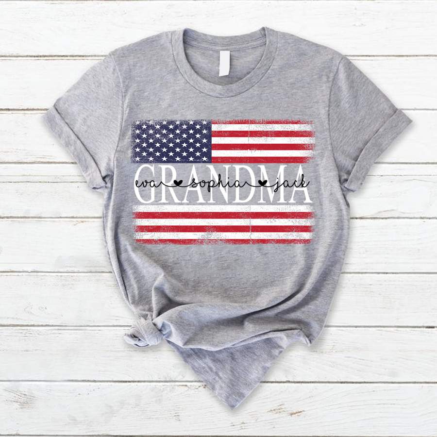 Personalized Grandma American Flag Kids Names Shirt