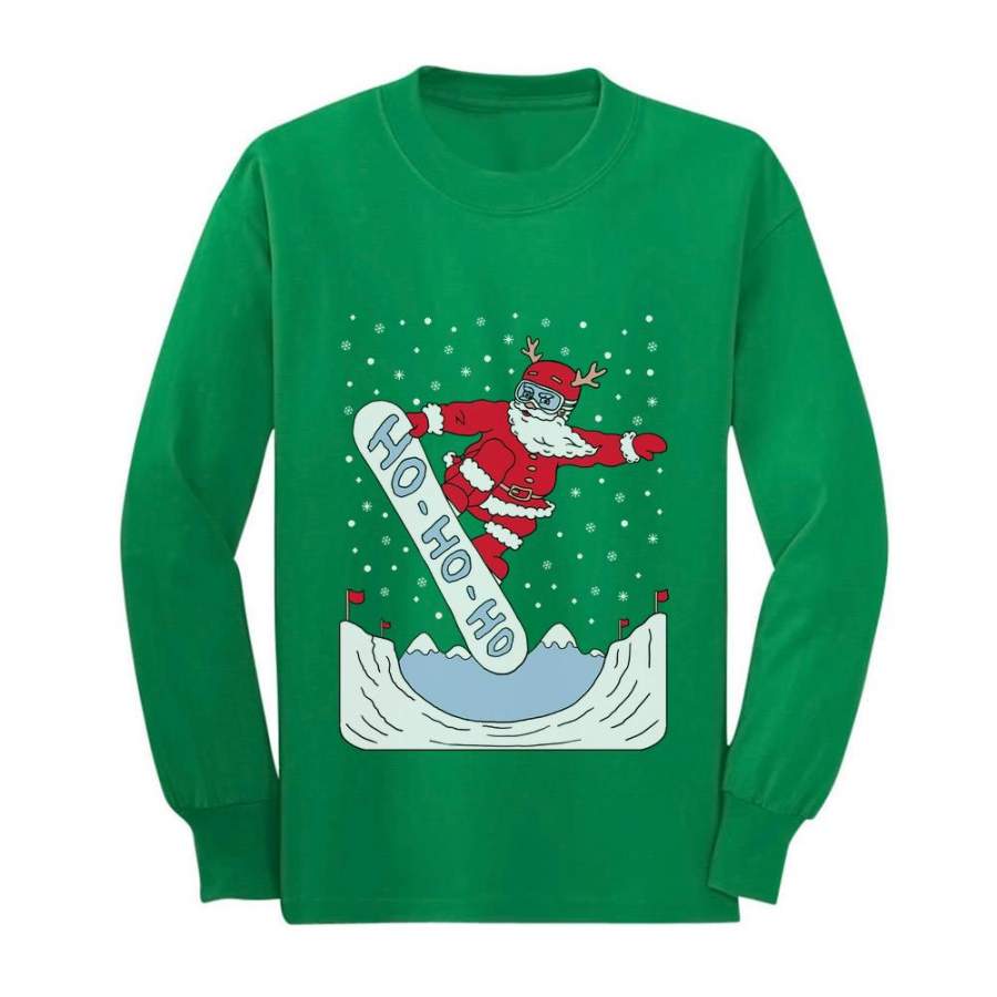 Ugly Christmas For Skaters  Santa On Snowboard Youth Kids Long Sleeve T-Shirt