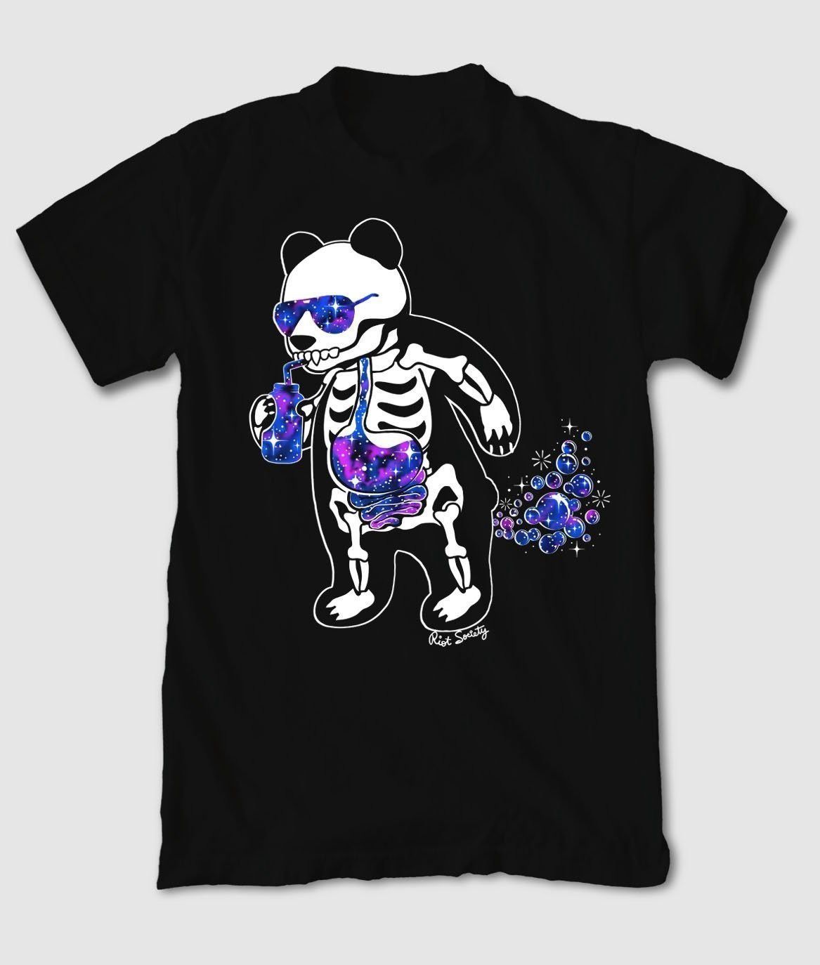 Riot Society Panda Skeleton Space Bubbles S Shirt