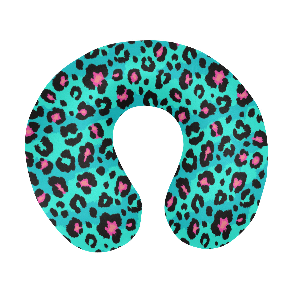 Green Leopard Skin Print Pattern U-Shaped Travel Neck Pillow