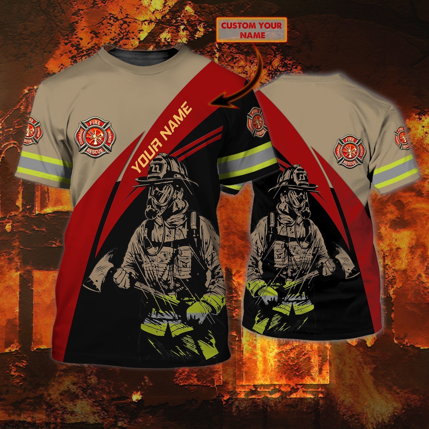 Customized Name 3D Fire Man Shirt, Firefighter Job Tshirt, Gift For Firefighter Friend, Dad Firefighter Gifts