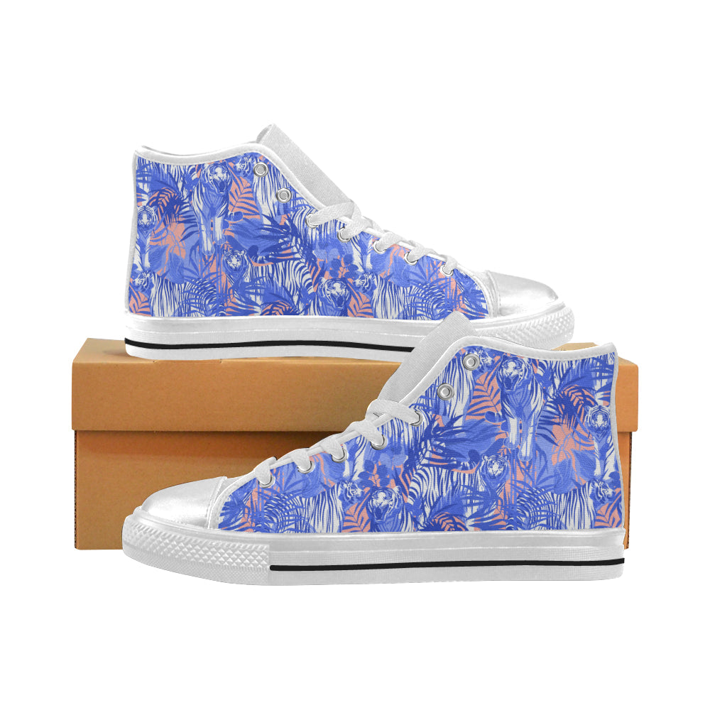 White Bengal Tigers Pattern Women’S High Top Canvas Shoes White Gift For Men Women