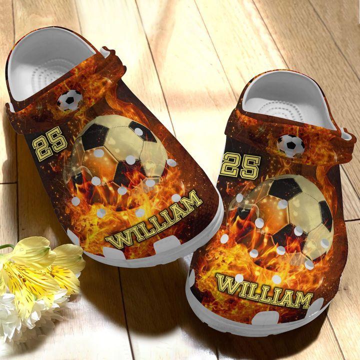 Soccer Personalized Personalize Clog, Custom Name, Text, Fashion Style For Women, Men, Kid, Print 3D Fire