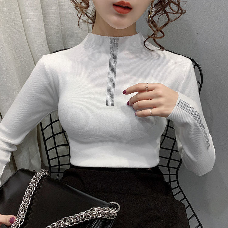 Woman Sweaters Turtleneck Sweater Women’s Underwear Fall/Winter Slim Rhinestone Pullover Top Sweater alx