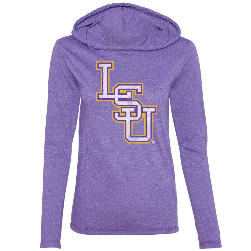 B&B Dry Goods LSU Tigers Baseball Interlock Women’s Hooded Long Sleeve T-Shirt – Purple