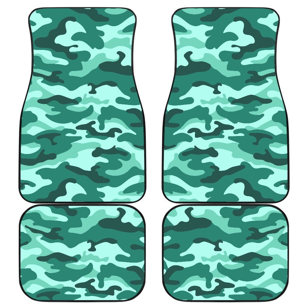 Teal Camouflage Print Front And Back Car Floor Mats, Front Car Mat