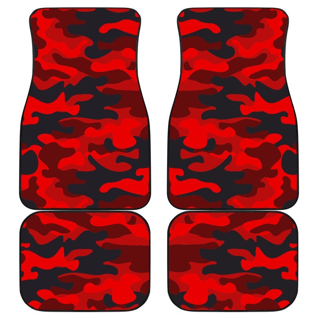 Red And Black Camouflage Print Front And Back Car Floor Mats, Front Car Mat