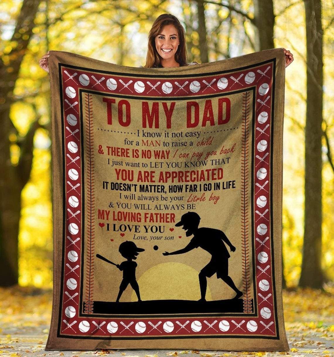 To My Dad My Loving Father I Love You Fleece Blanket Gift For Baseball Lovers Gift For Dad Home Decor Bedding Couch Sofa Soft And Comfy Cozy