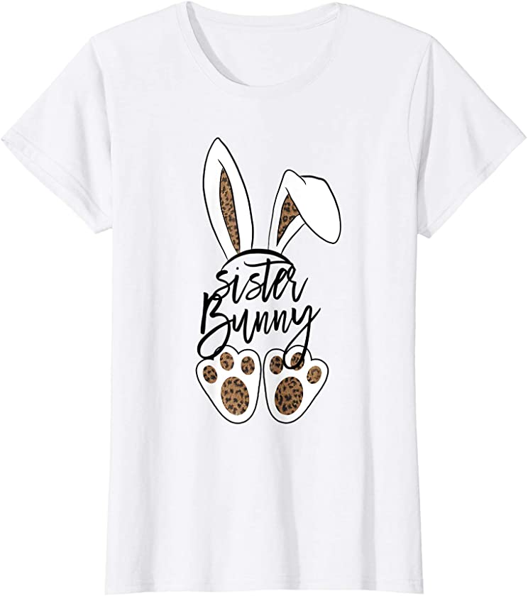 Easter Rabbit Ear and Feet for Girls Sister Bunny Leopard T-Shirt