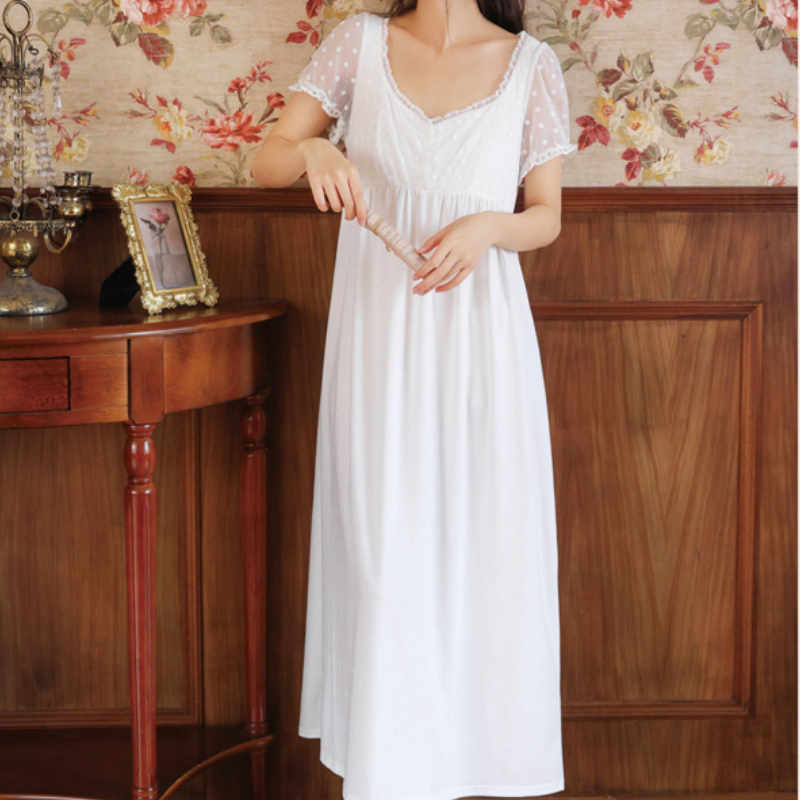 White Lace Sleep Wear Night Dress Women Cotton Fairy Sleepwear Princess Peignoir Vintage Victorian Nightgown Romantic Loungewear alx